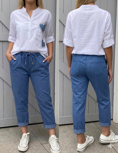 РИЗКА С АКЦЕНТ ДЕНИМ И КАМЪНИ+ЛЕТНИ ДЪНКИ