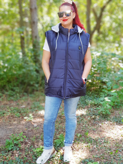 СУПЕР МАКСИ ВАТИРАНИ ЕЛЕЦИ В ТЪМНО СИНЬО, С КАЧУЛКА