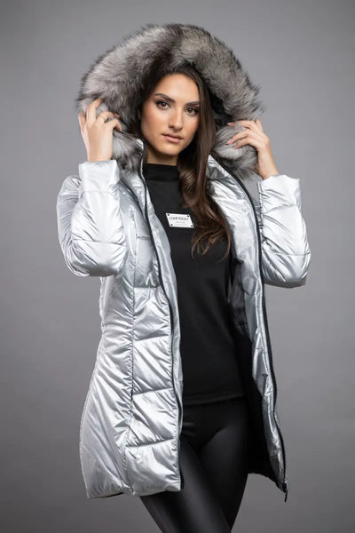 Яке с естествен пух в цвят СРЕБРО