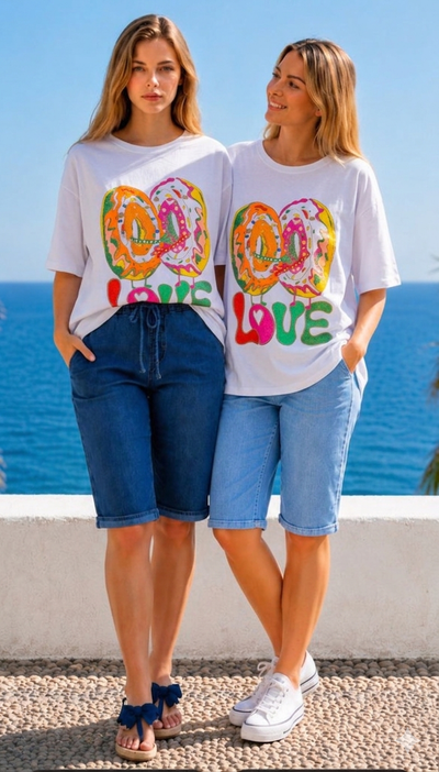 КОМПЛЕКТ ДЪНКИ 3/4 ДО 5ХЛ +БЛУЗКА LOVE