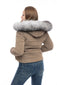 Яке с естествен пух качулка с цвят МОКА И КАФЕ