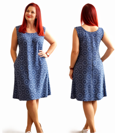 Рокля с джобче тъмно синя МАКСИ