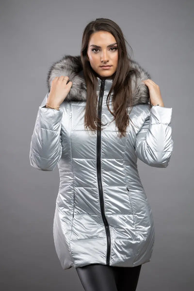 Яке с естествен пух в цвят СРЕБРО