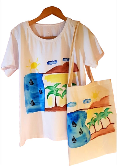 Ръчно рисувани тениска+чанта