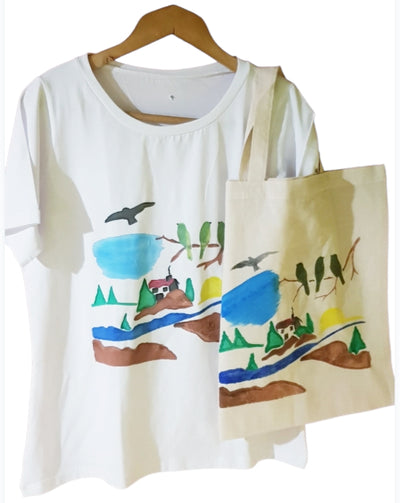 Ръчно рисувани тениска +чанта