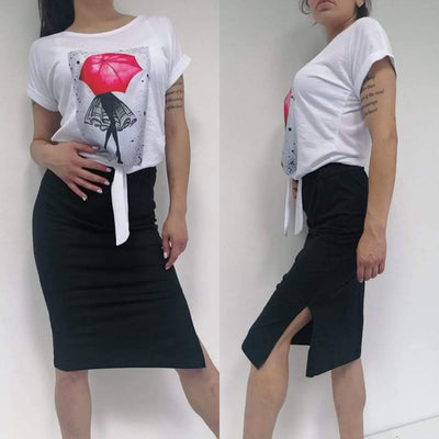 Комплект блуза и пола с висока талия