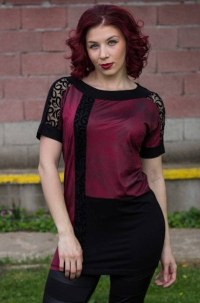 Елегантен модел туника с кожа и дантела ръкав